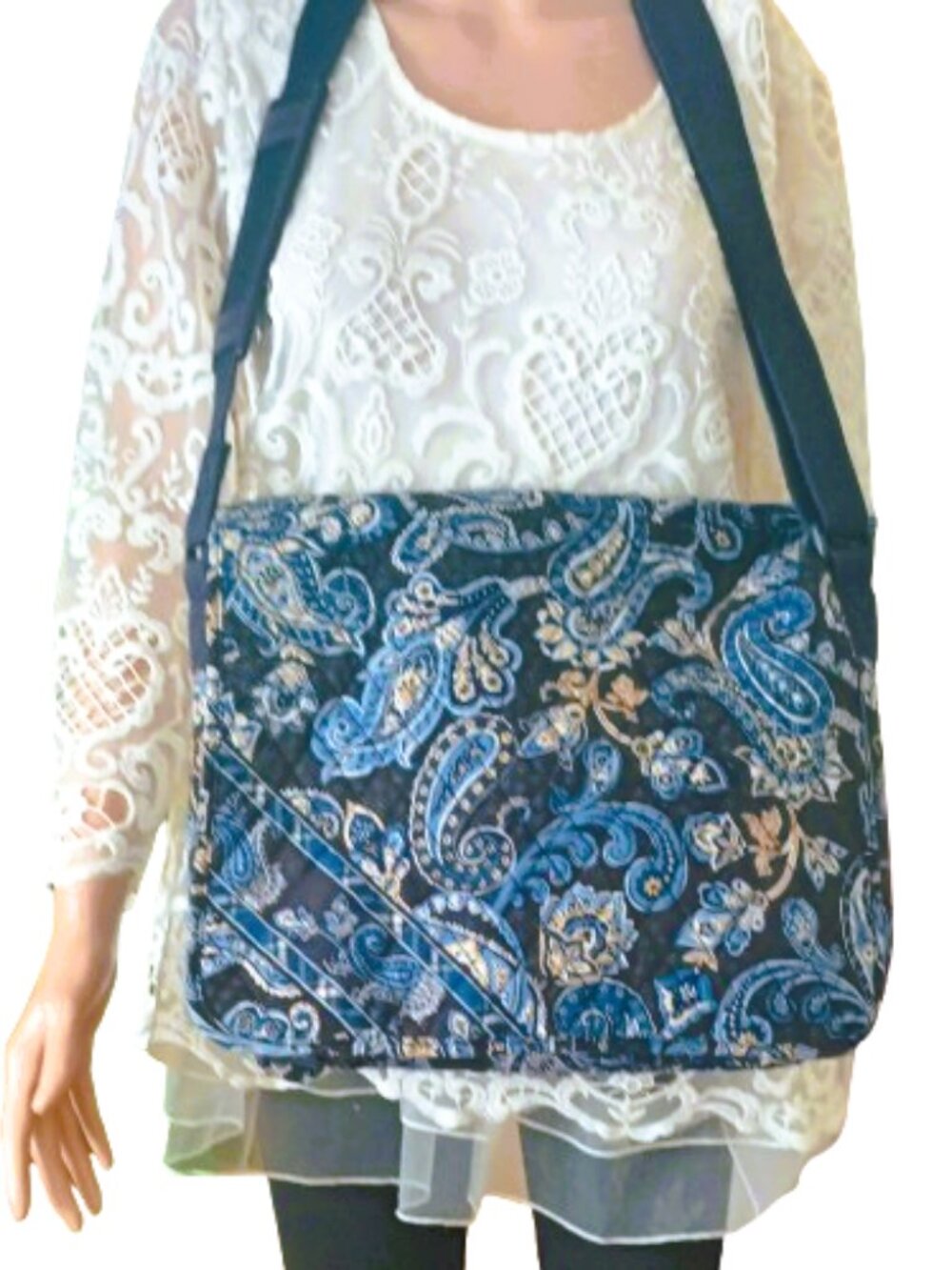 Vera Bradley Windsor Blue Paisley Laptop Bag Messenger Crossbody Adjustable